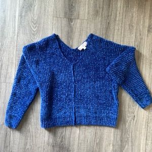 Pink Rose Royal Blue Crop Length Chenille Sweater Size Small